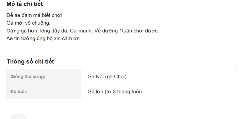 Hãy đọc kỹ các mô tả về gà chọi trên Chợ Tốt trước khi mua